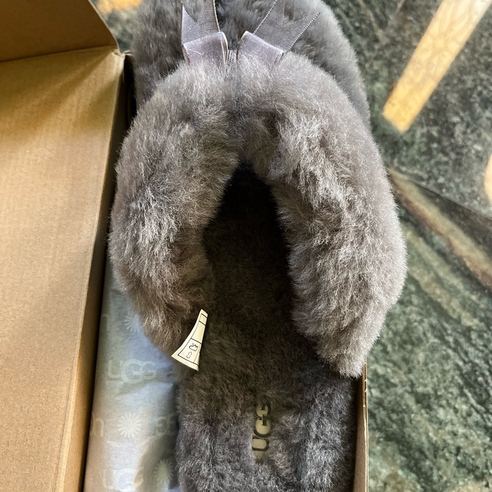 UGG Gray Fluffy Slippers